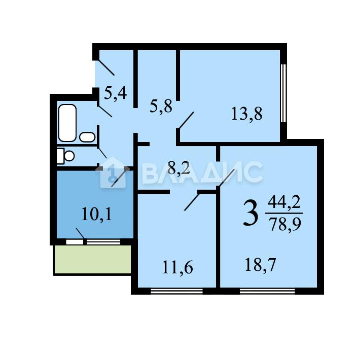 3-комнатная квартира, 80 м2