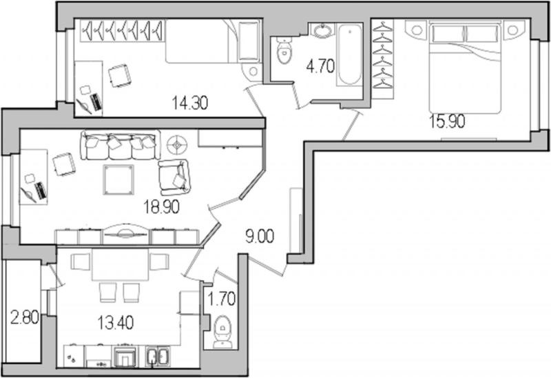 3-комнатная квартира, 82.6 м2