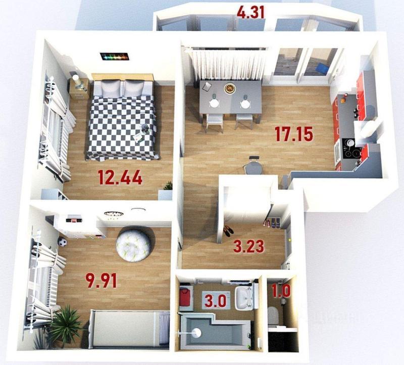 2-комнатная квартира, 47.95 м2