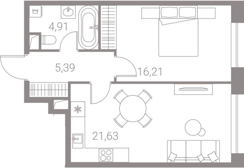 1-комнатная квартира, 48 м2