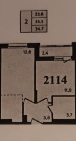 2-комнатная квартира, 36.7 м2