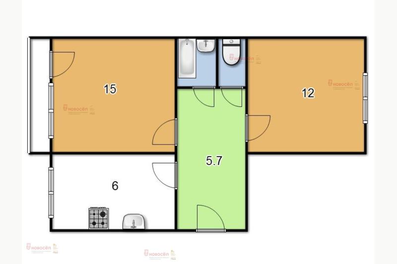 2-комнатная квартира, 44.4 м2