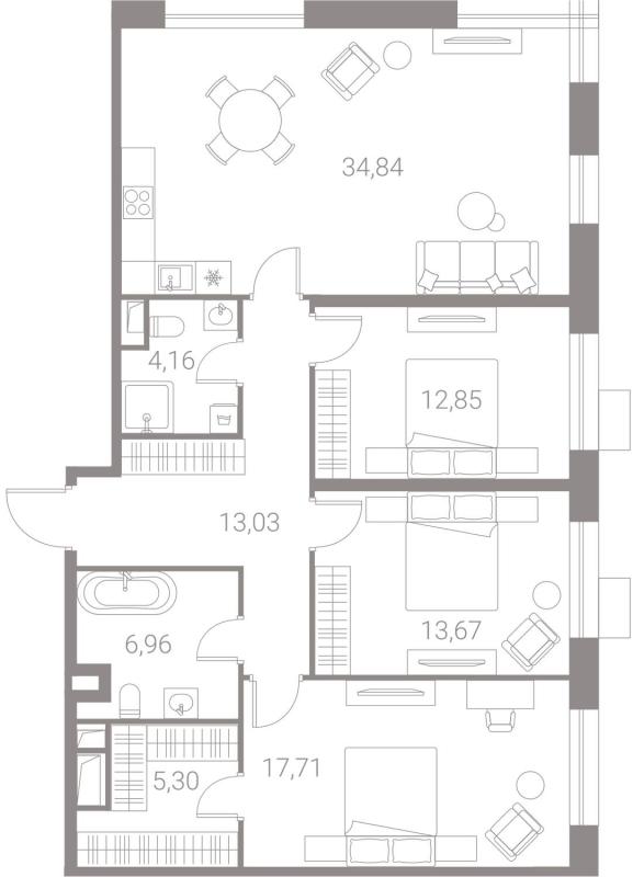 3-комнатная квартира, 108.6 м2