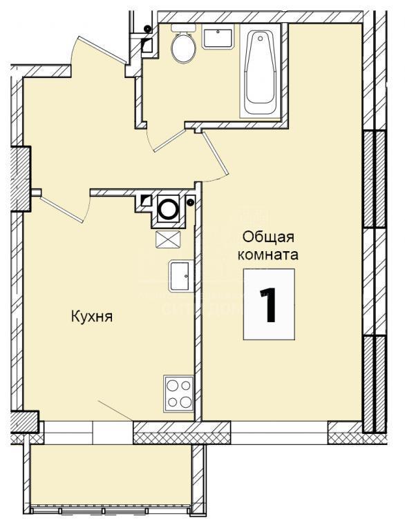 1-комнатная квартира, 41.86 м2