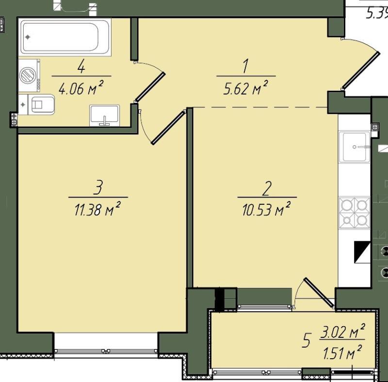 1-комнатная квартира, 33 м2