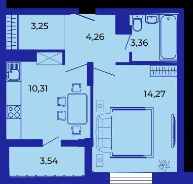 1-комнатная квартира, 47.18 м2