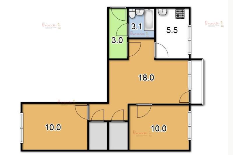 3-комнатная квартира, 53.3 м2