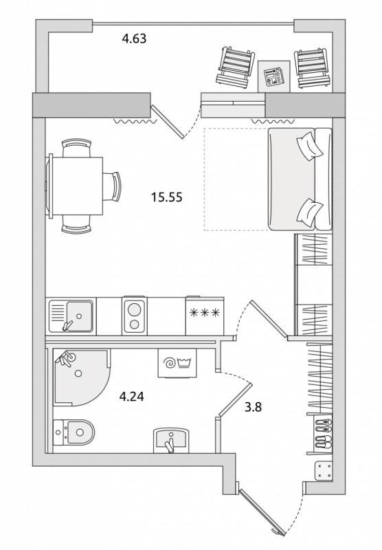Квартира-студия, 23.59 м2
