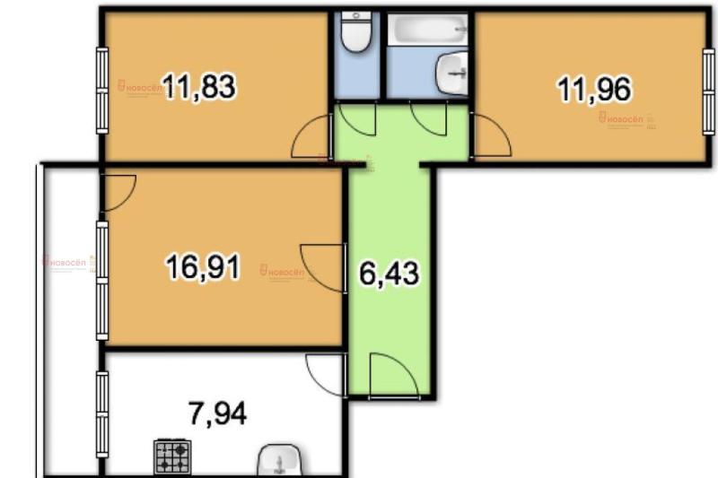 3-комнатная квартира, 56 м2