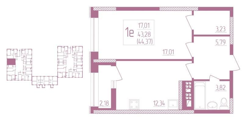 1-комнатная квартира, 44 м2