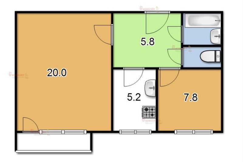 2-комнатная квартира, 42 м2