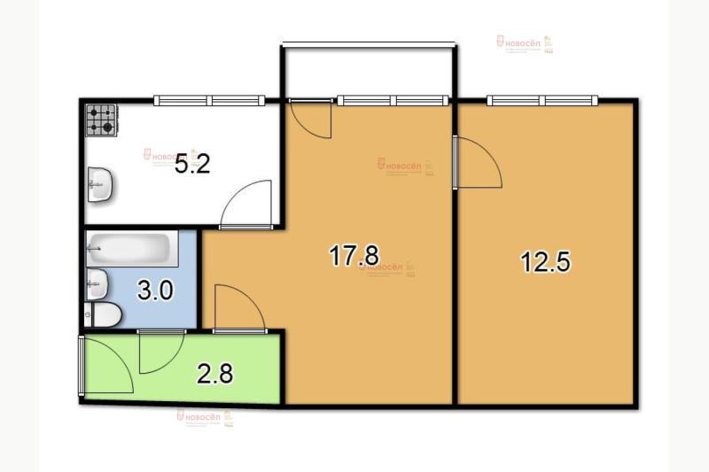 2-комнатная квартира, 44 м2