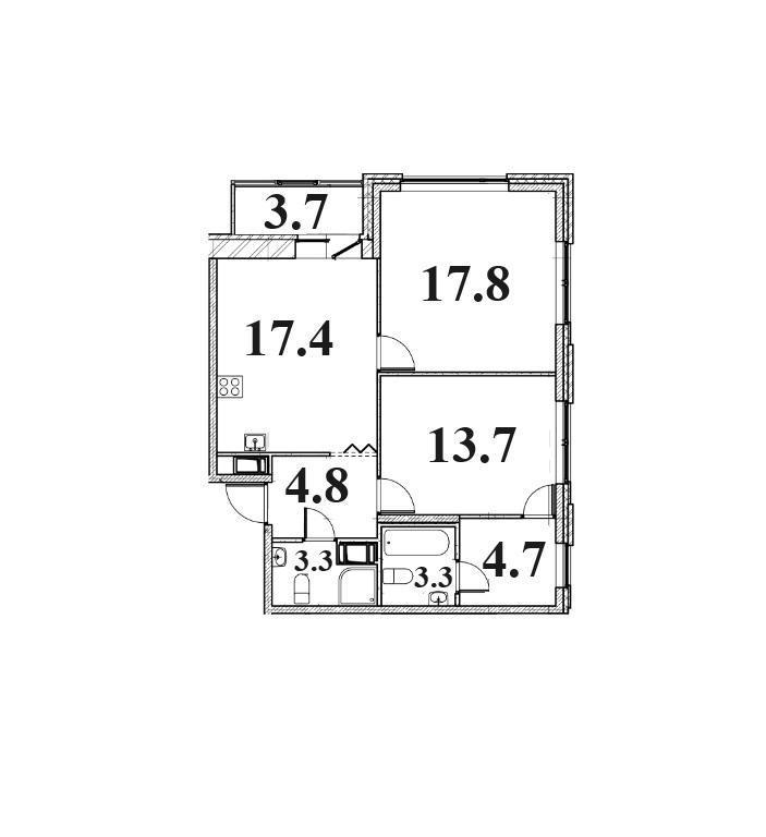 2-комнатная квартира, 67.4 м2