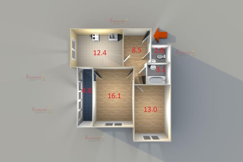 2-комнатная квартира, 54.1 м2