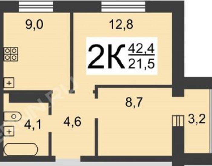 2-комнатная квартира, 41 м2