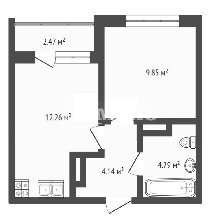 1-комнатная квартира, 32.46 м2