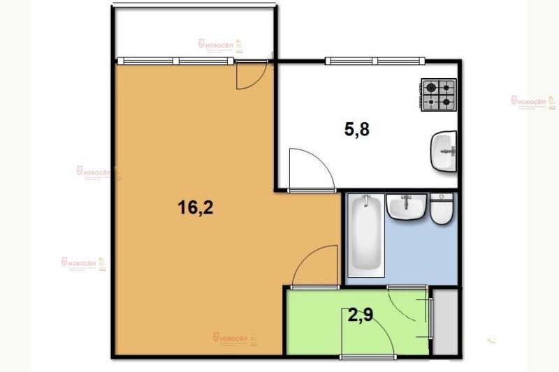 1-комнатная квартира, 28.2 м2