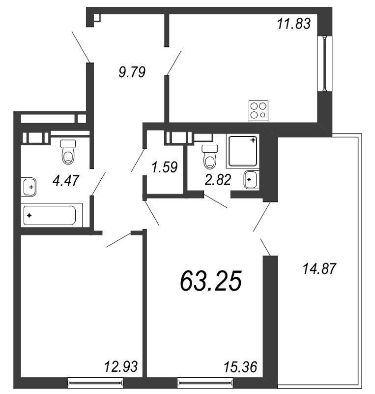 2-комнатная квартира, 58.79 м2