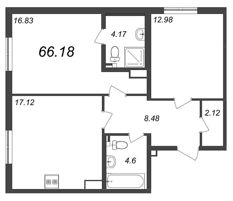 2-комнатная квартира, 66.18 м2