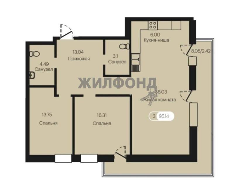 3-комнатная квартира, 96 м2