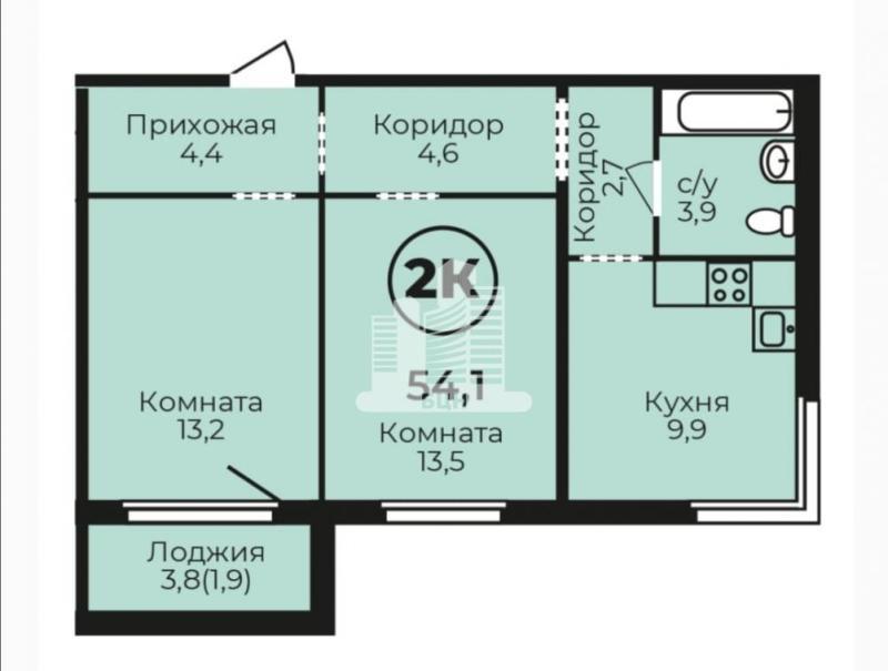 2-комнатная квартира, 51.1 м2
