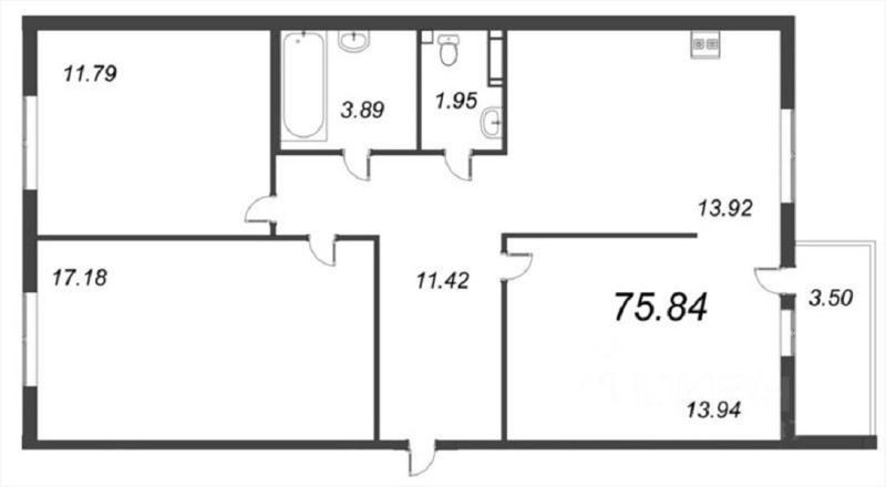 3-комнатная квартира, 75.84 м2