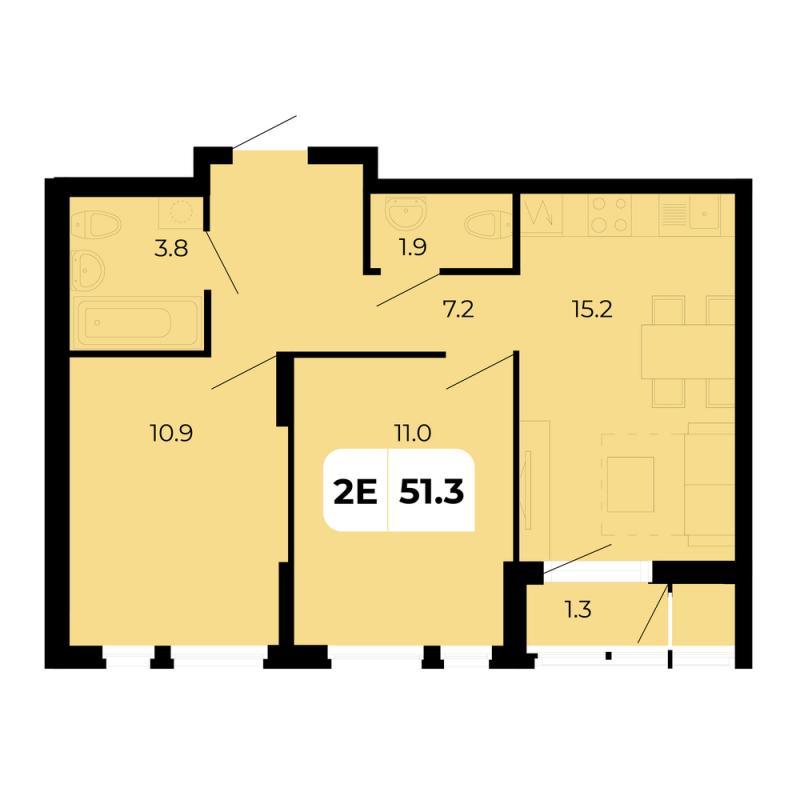 2-комнатная квартира, 51.3 м2
