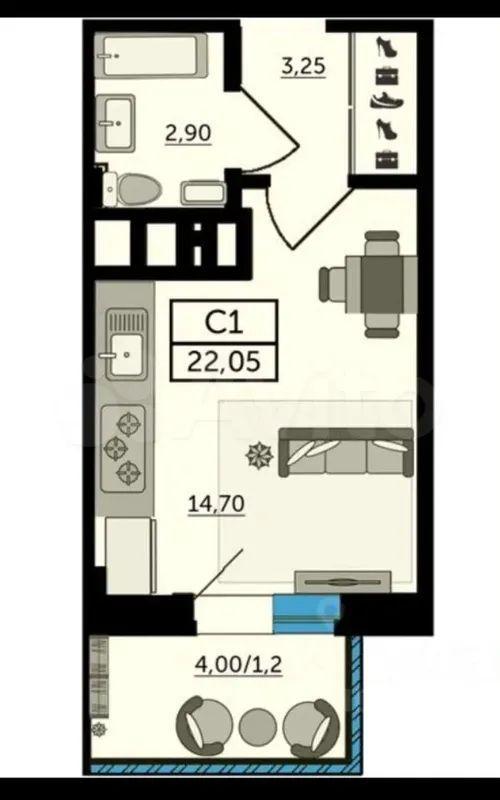 1-комнатная квартира, 22 м2