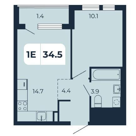 1-комнатная квартира, 34.5 м2