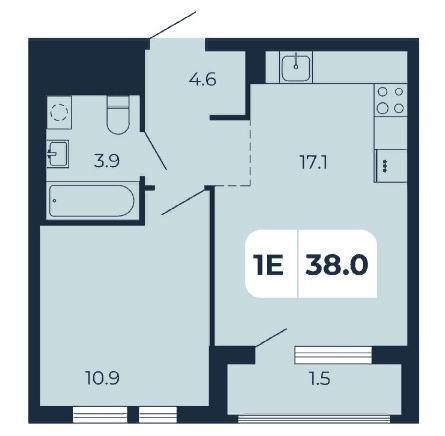 1-комнатная квартира, 38 м2