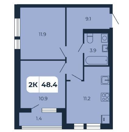 2-комнатная квартира, 48.4 м2