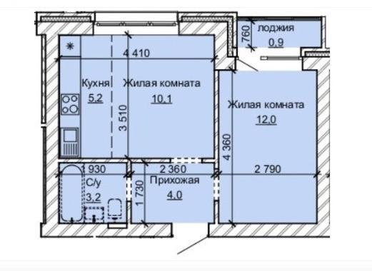 2-комнатная квартира, 35.4 м2
