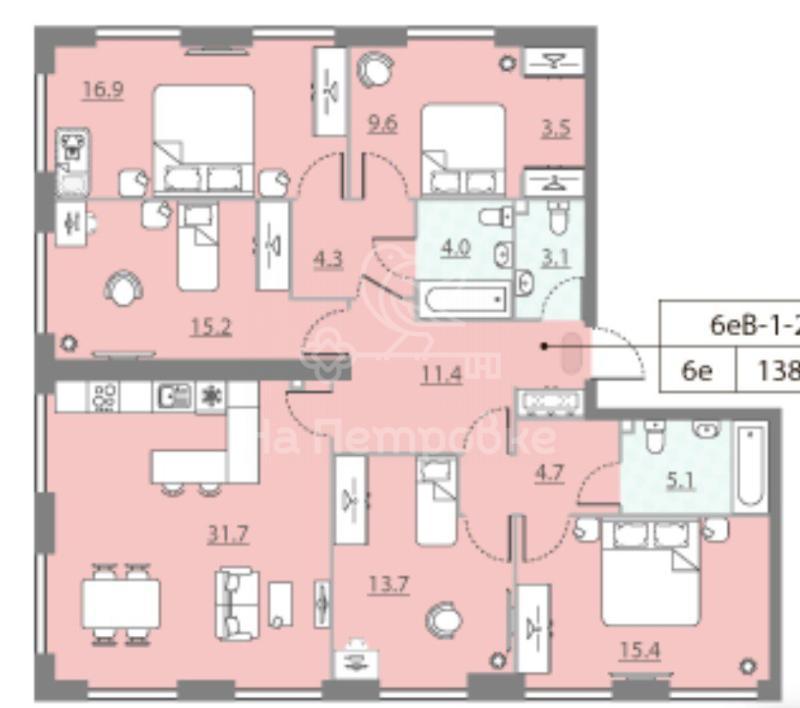 5-комнатная квартира, 138.2 м2