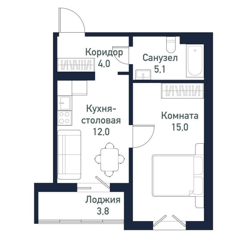 2-комнатная квартира, 36.1 м2
