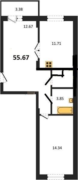 2-комнатная квартира, 55 м2