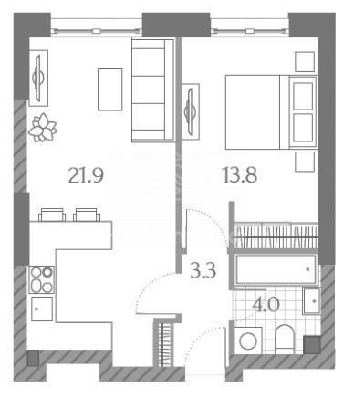 2-комнатная квартира, 41.9 м2