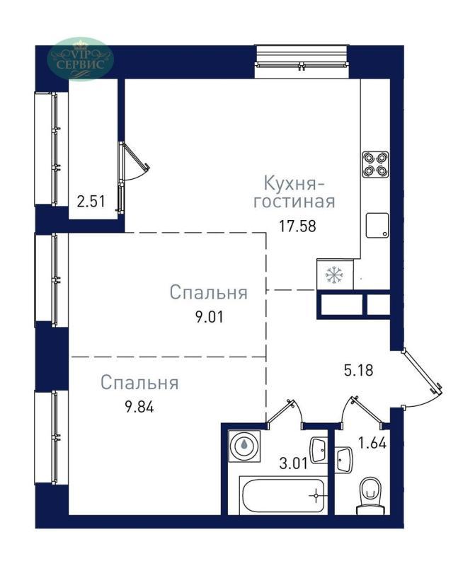 2-комнатная квартира, 52.2 м2