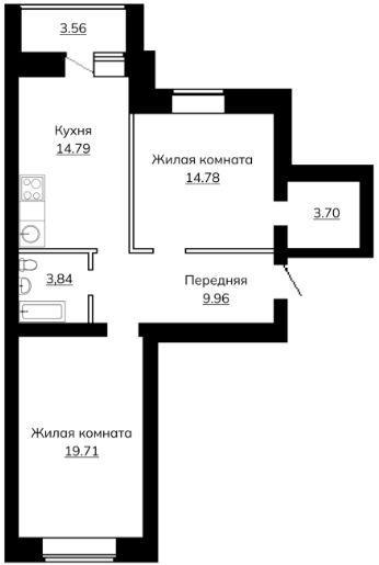 2-комнатная квартира, 70.34 м2