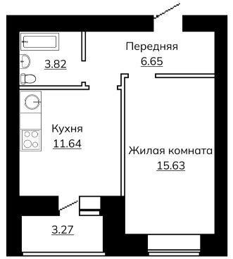 1-комнатная квартира, 41.01 м2