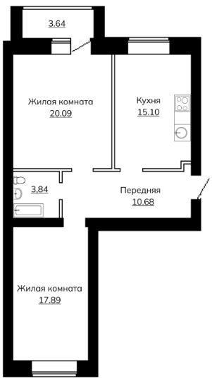 2-комнатная квартира, 71.24 м2