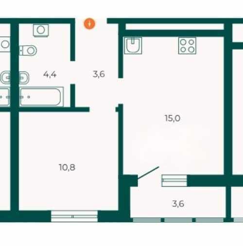 1-комнатная квартира, 37.5 м2