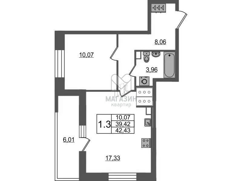 2-комнатная квартира, 39.42 м2