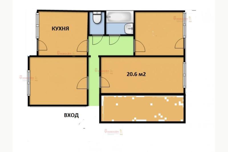 1 комната в 4-комнатной квартире, 20.6 м2