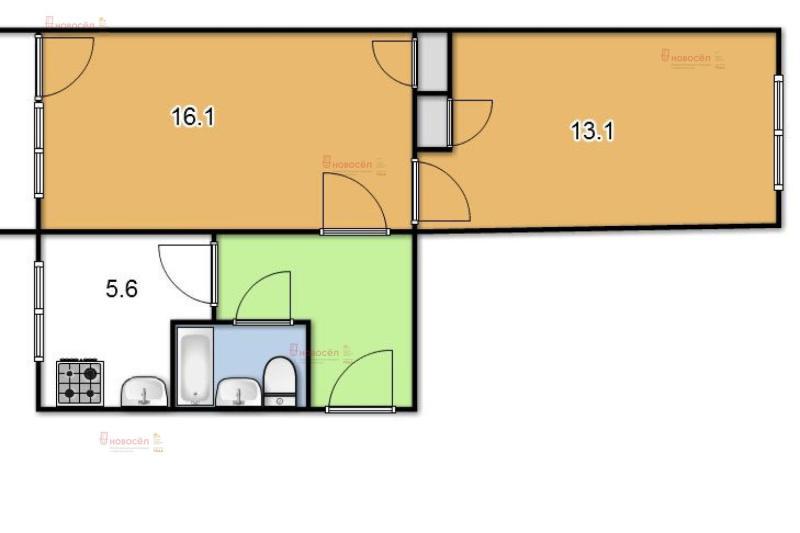 2-комнатная квартира, 46 м2