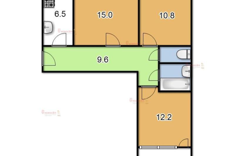 3-комнатная квартира, 59 м2