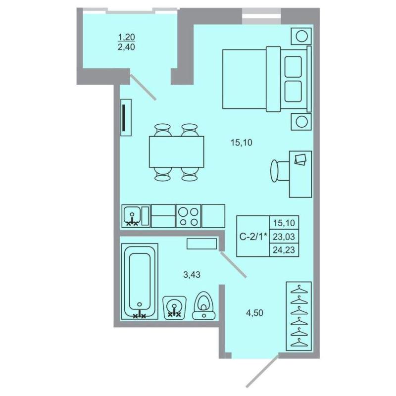 Квартира-Студия, 24 м², 11/17 этаж