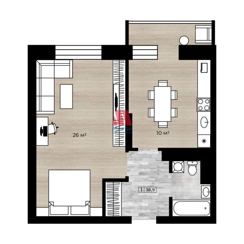 1-комн. квартира, 38 м², 6/12 этаж