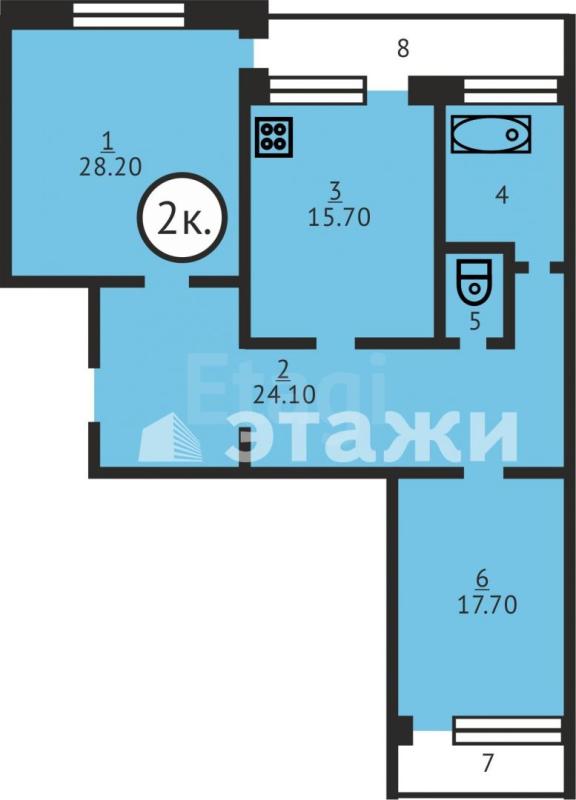 2-комнатная Квартира, 60 м2
