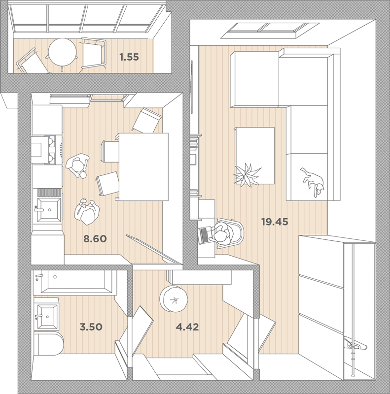 1-комн. квартира, 37.97 м², 7/8 этаж