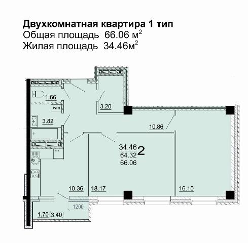 2-комнатная квартира, 66.2 м2
